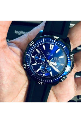 Garrett Black Silicone Strap Blue Dial Chronograph Quartz Watch For Gents