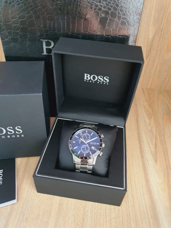 Hugo Boss Mens Chronograph Quartz Rafale Silver Stainless Steel Blue Dial 43mm Watch - 1513510