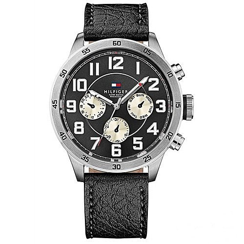 Tommy Hilfiger Quartz Leather Strap Black Dial 46mm Watch for Men - 1791050