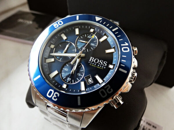 Hugo Boss Mens Quartz Silver Stainless Steel Blue Dial 46mm Watch - 1513907