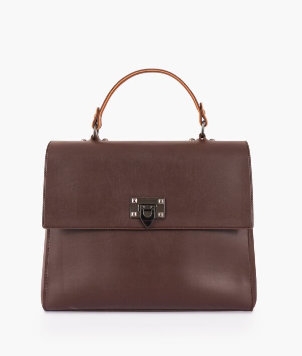 Dark Brown Flap-over Top-handle Bag