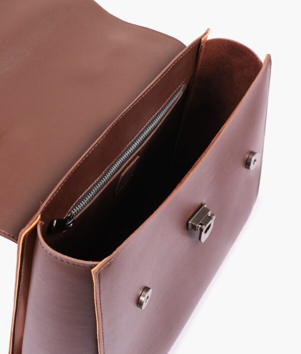 Dark Brown Flap-over Top-handle Bag