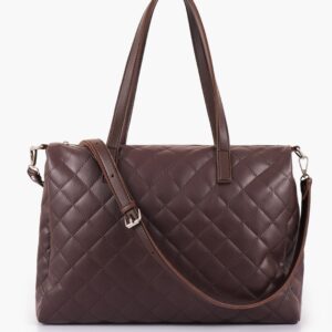 Dark Brown Quilted Carryall Tote Bag