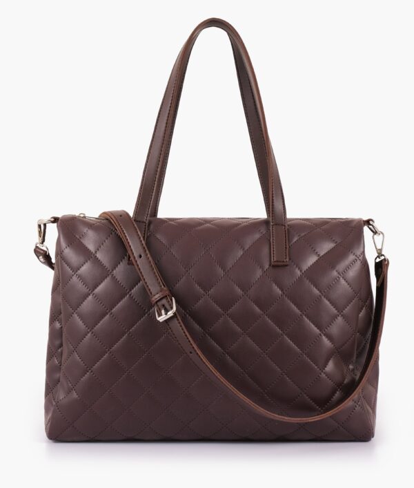 Dark Brown Quilted Carryall Tote Bag