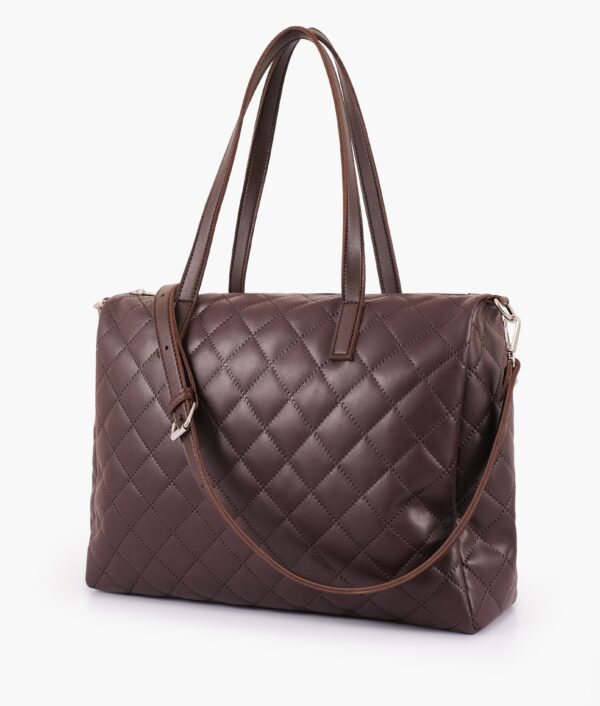 Dark Brown Quilted Carryall Tote Bag