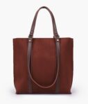 Suede Double Handle Tote Bag - Dark Brown