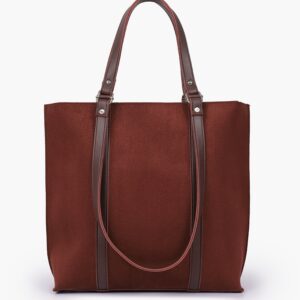 Suede Double Handle Tote Bag - Dark Brown