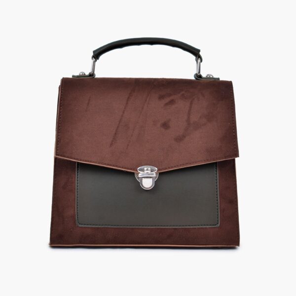 Suede Push Lock Messenger Bag - Dark Brown