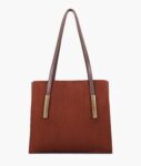 Suede Zipper Shoulder Bag With Long Handle - Dark Brown