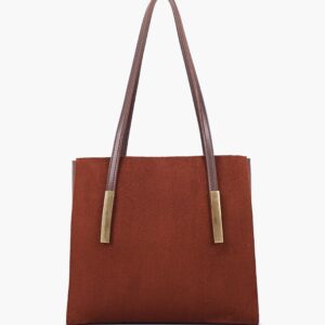 Suede Zipper Shoulder Bag With Long Handle - Dark Brown