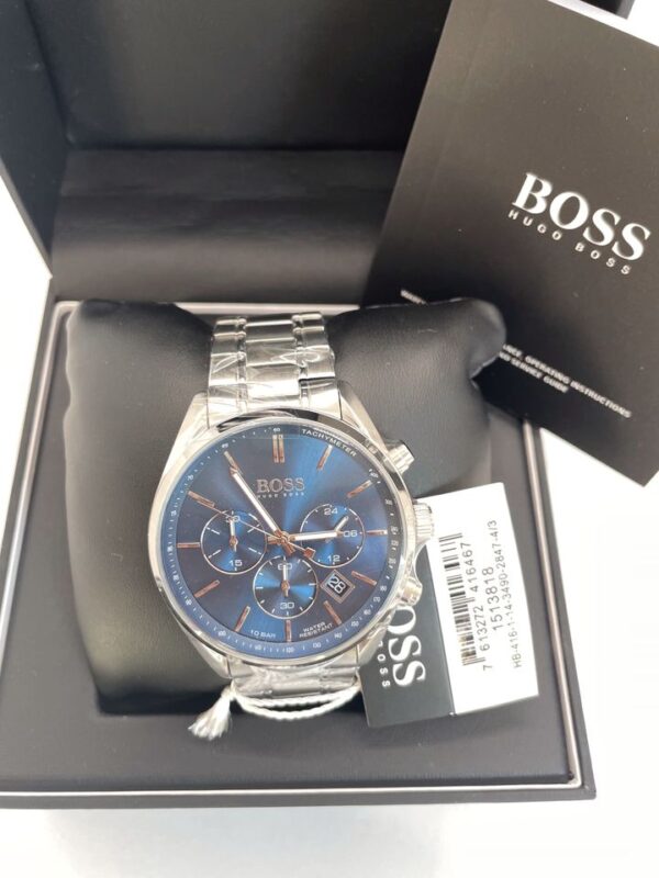 Hugo Boss Mens Chronograph Champion Silver Stainless Steel Blue Dial 44mm Watch - 1513818