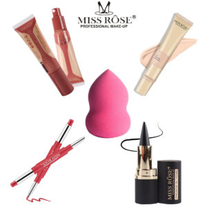 Miss Rose Pack of 5 Amazing Deal Lip Liner Liquid Foundation Concealer Eye Liner Gel Blender