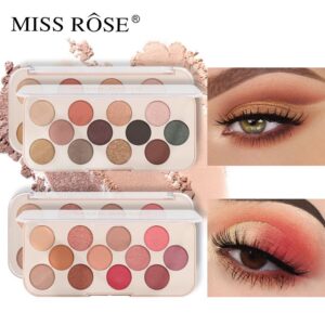 Miss Rose 12 Colors Eyeshadow Palette Matte Shimmer Waterproof Rainbow Color High Pigment