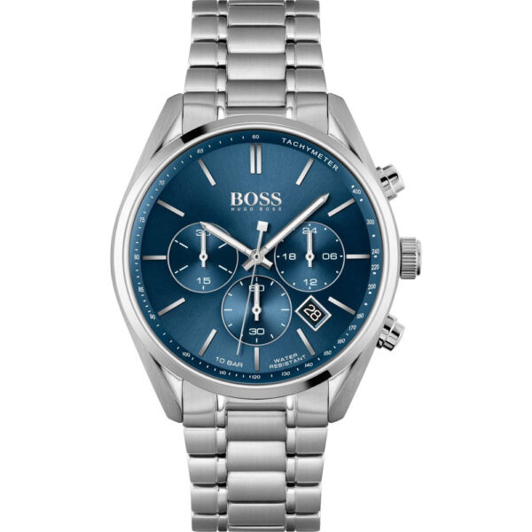 Hugo Boss Mens Chronograph Champion Silver Stainless Steel Blue Dial 44mm Watch - 1513818