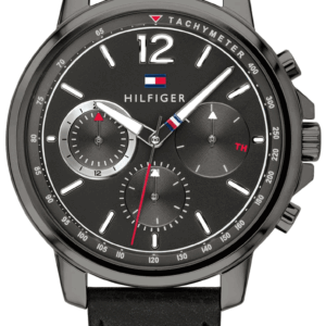 Tommy Hilfiger Quartz Black Leather Strap Grey Dial 46mm Watch for Men - 1791533