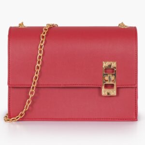 Chain Shoulder Bag with Twist Lock - Maroon