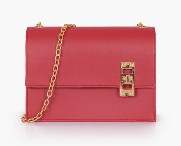 Chain Shoulder Bag with Twist Lock - Maroon