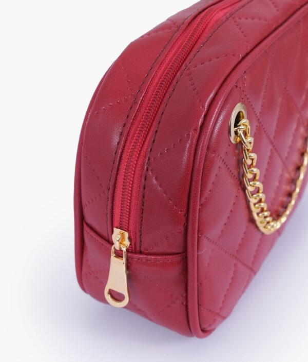 Maroon Quilted Rectangle Cross Body Bag - Maroon