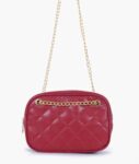 Maroon Quilted Rectangle Cross Body Bag - Maroon