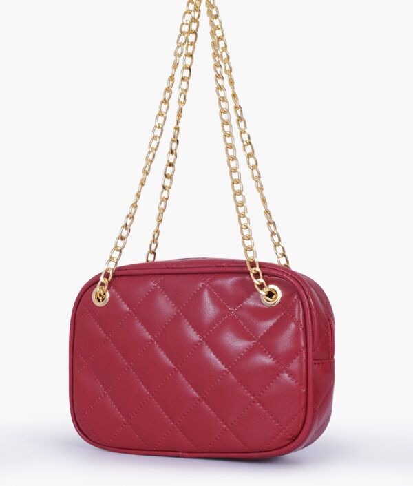 Maroon Quilted Rectangle Cross Body Bag - Maroon