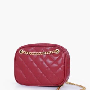 Maroon Quilted Rectangle Cross Body Bag - Maroon