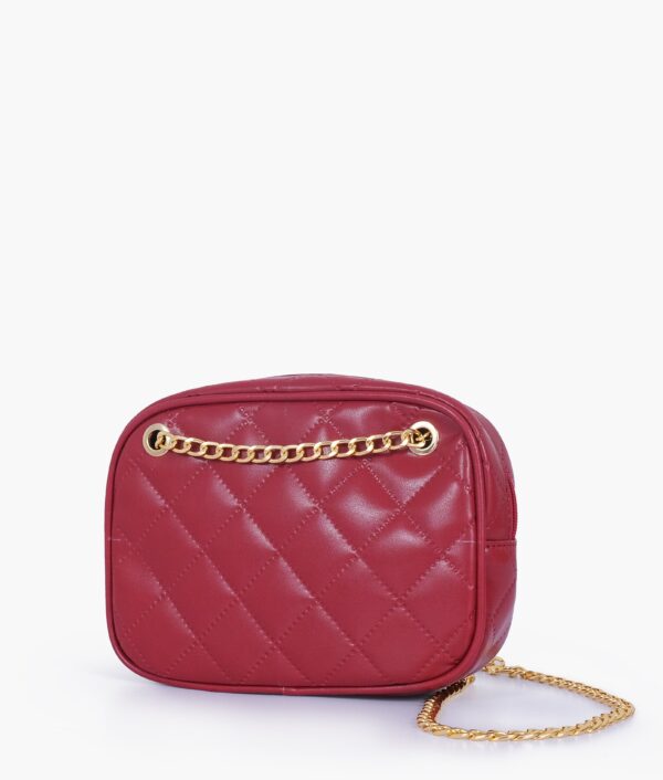 Maroon Quilted Rectangle Cross Body Bag - Maroon