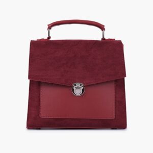 Suede Push Lock Messenger Bag - Maroon