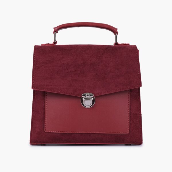 Suede Push Lock Messenger Bag - Maroon