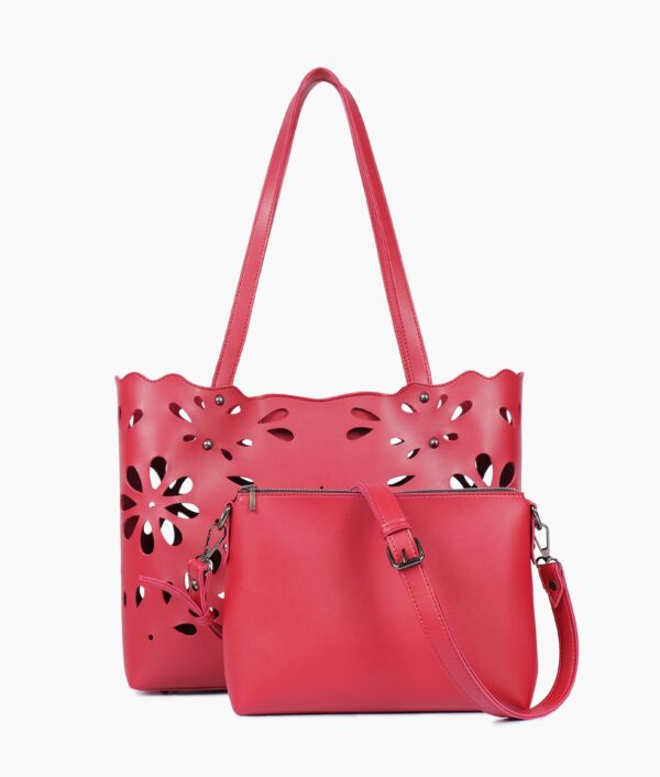 Two Piece Floral Tote - Maroon