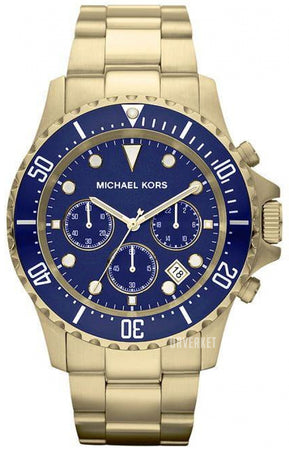 Michael Kors Mens Gold Stainless Steel Blue Dial 45mm Watch - Mk8267