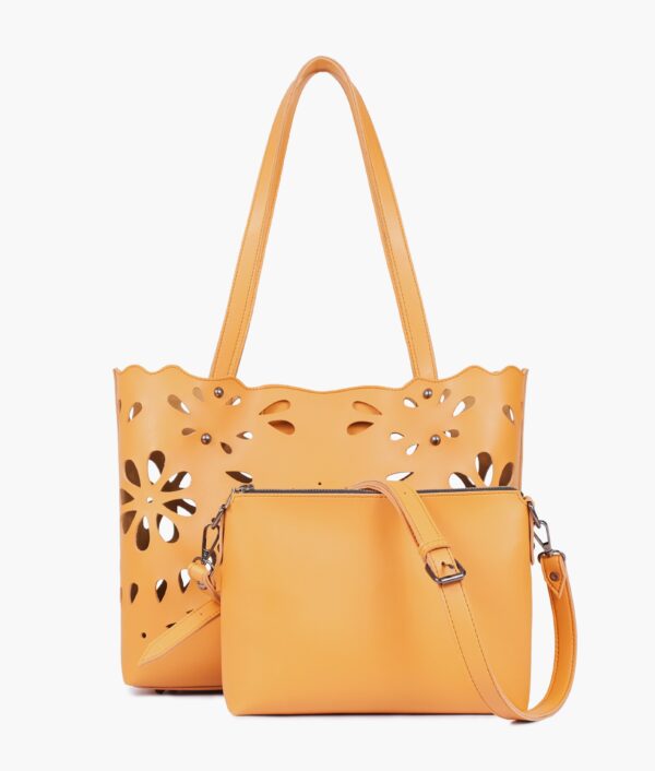 Two Piece Floral Tote - Mustard