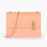 Chain Shoulder Bag with Twist Lock - Peach