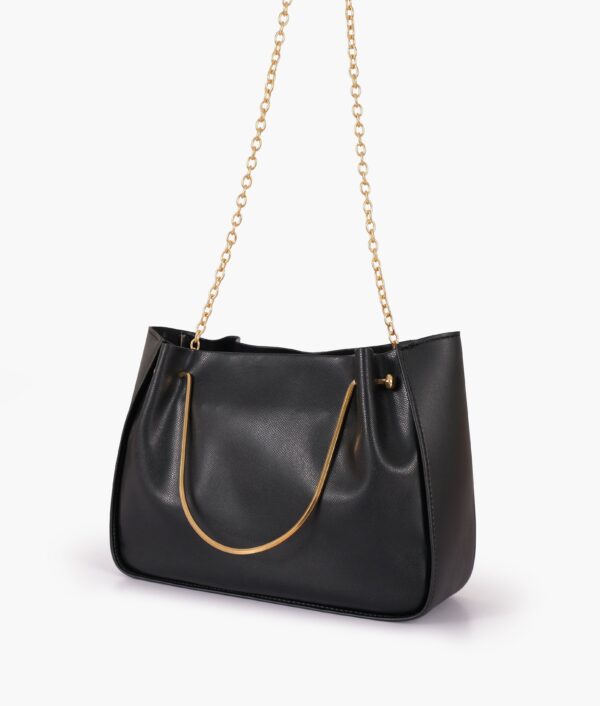 Pearl Black Metallic Handle Shoulder Bag