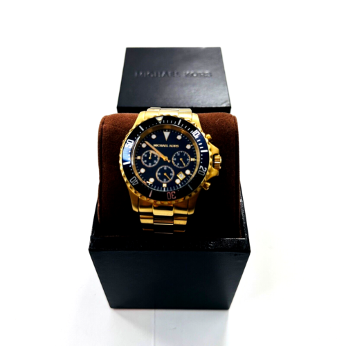 Michael Kors Mens Gold Stainless Steel Blue Dial 45mm Watch - Mk8267