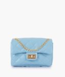 Sky Blue Quilted Mini Bag With Chain - Dark Slate Blue