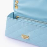 Sky Blue Quilted Mini Bag With Chain - Dark Slate Blue