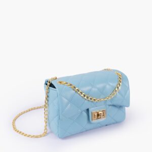 Sky Blue Quilted Mini Bag With Chain - Dark Slate Blue