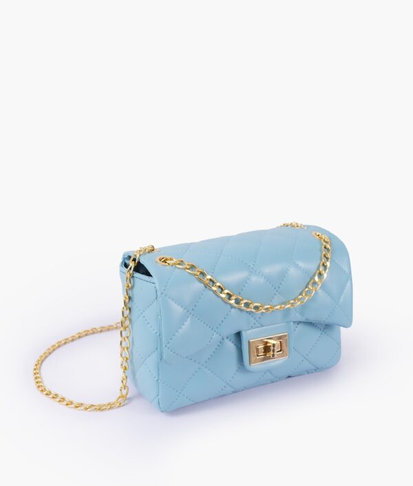 Sky Blue Quilted Mini Bag With Chain - Dark Slate Blue