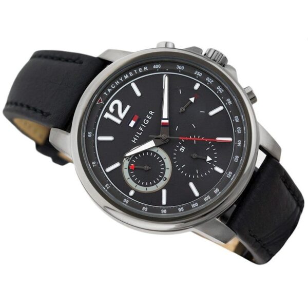 Tommy Hilfiger Quartz Black Leather Strap Grey Dial 46mm Watch for Men - 1791533