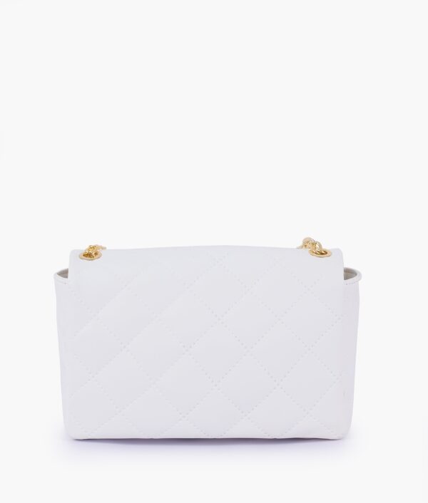 White Quilted Mini Bag With Chain - Old Lace