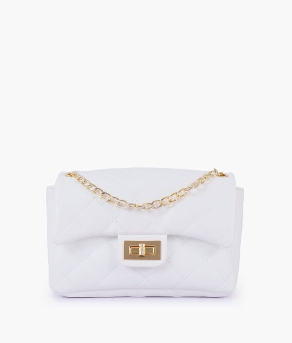 White Quilted Mini Bag With Chain - Old Lace