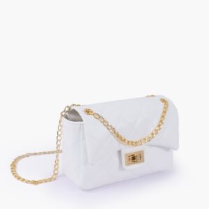 White Quilted Mini Bag With Chain - Old Lace