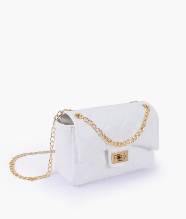 White Quilted Mini Bag With Chain - Old Lace