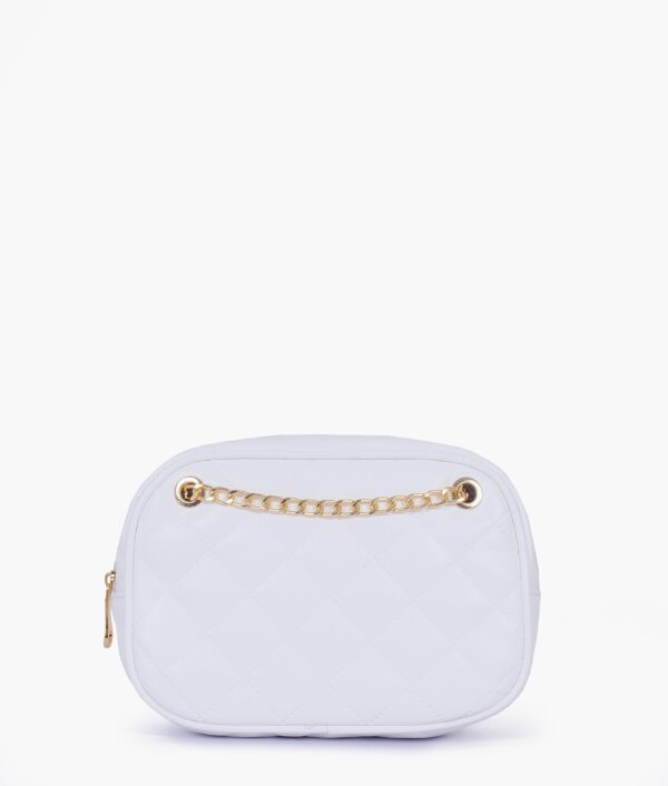 White Quilted Rectangle Cross Body Bag - Old Lace