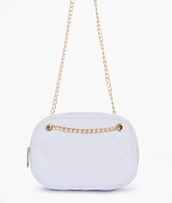 White Quilted Rectangle Cross Body Bag - Old Lace