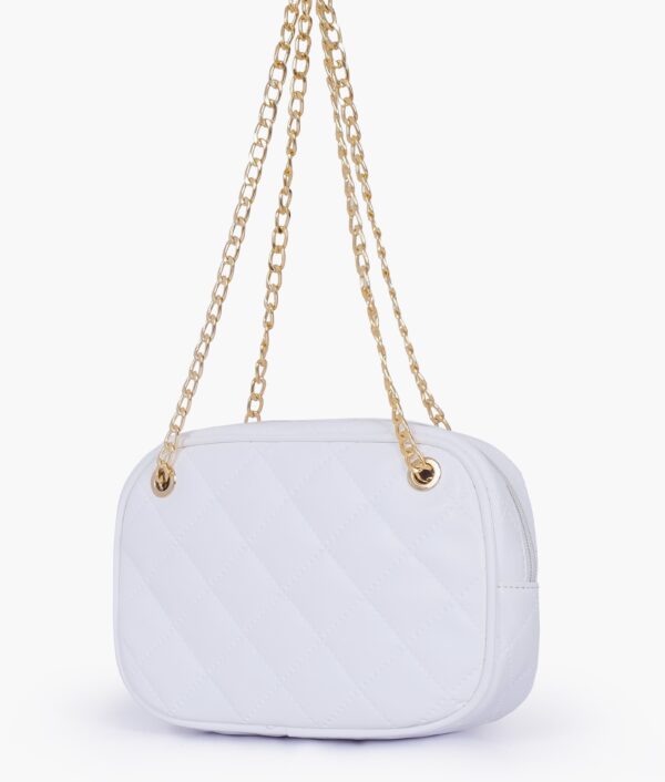 White Quilted Rectangle Cross Body Bag - Old Lace