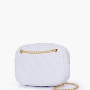 White Quilted Rectangle Cross Body Bag - Old Lace