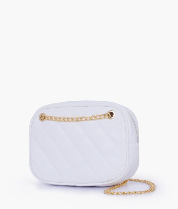 White Quilted Rectangle Cross Body Bag - Old Lace