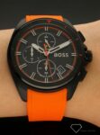 Hugo Boss Volane Chronograph Black Dial Orange Rubber Strap Mens Watch 45mm 5ATM - 1513957